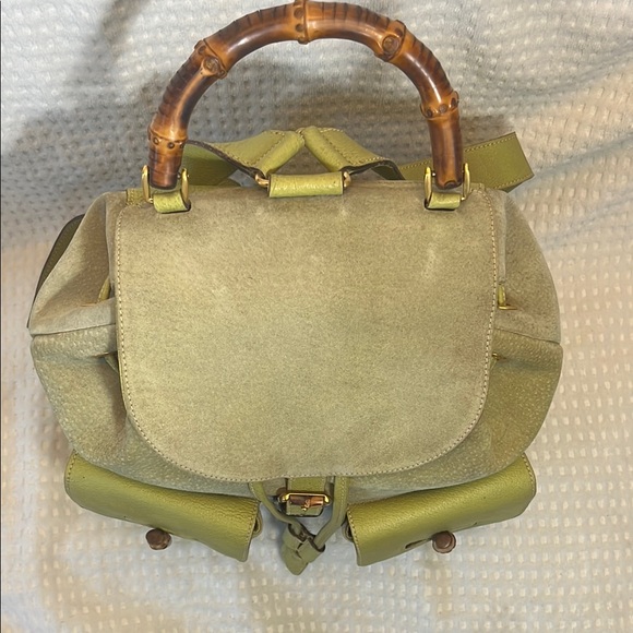 Gucci Bamboo Green Leather/Suede Backpack - Picture 9 of 16